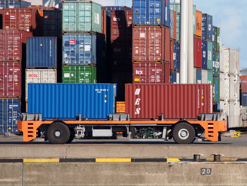 Automated guided vehicle moving containers at Port of Rotterdam